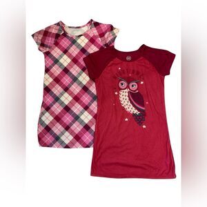 Wonder Nation Girls Set of 2 Nightgown Dresses Burgundy Owl Plaid Sz M 7/8